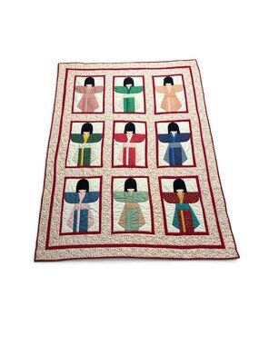 Vintage Kimono Girl Quilt - Excellent Condition 52" x 68"